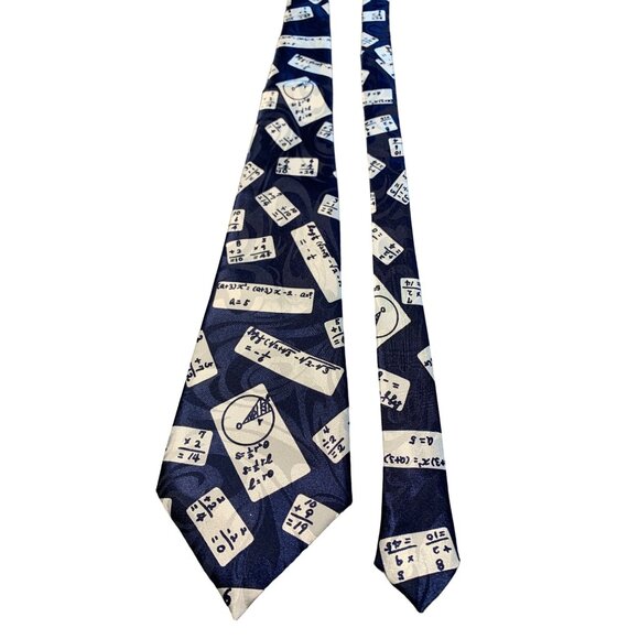 Fratello Handmade Mens Tie Math Equations Print Polyester Blue Necktie - Picture 1 of 5
